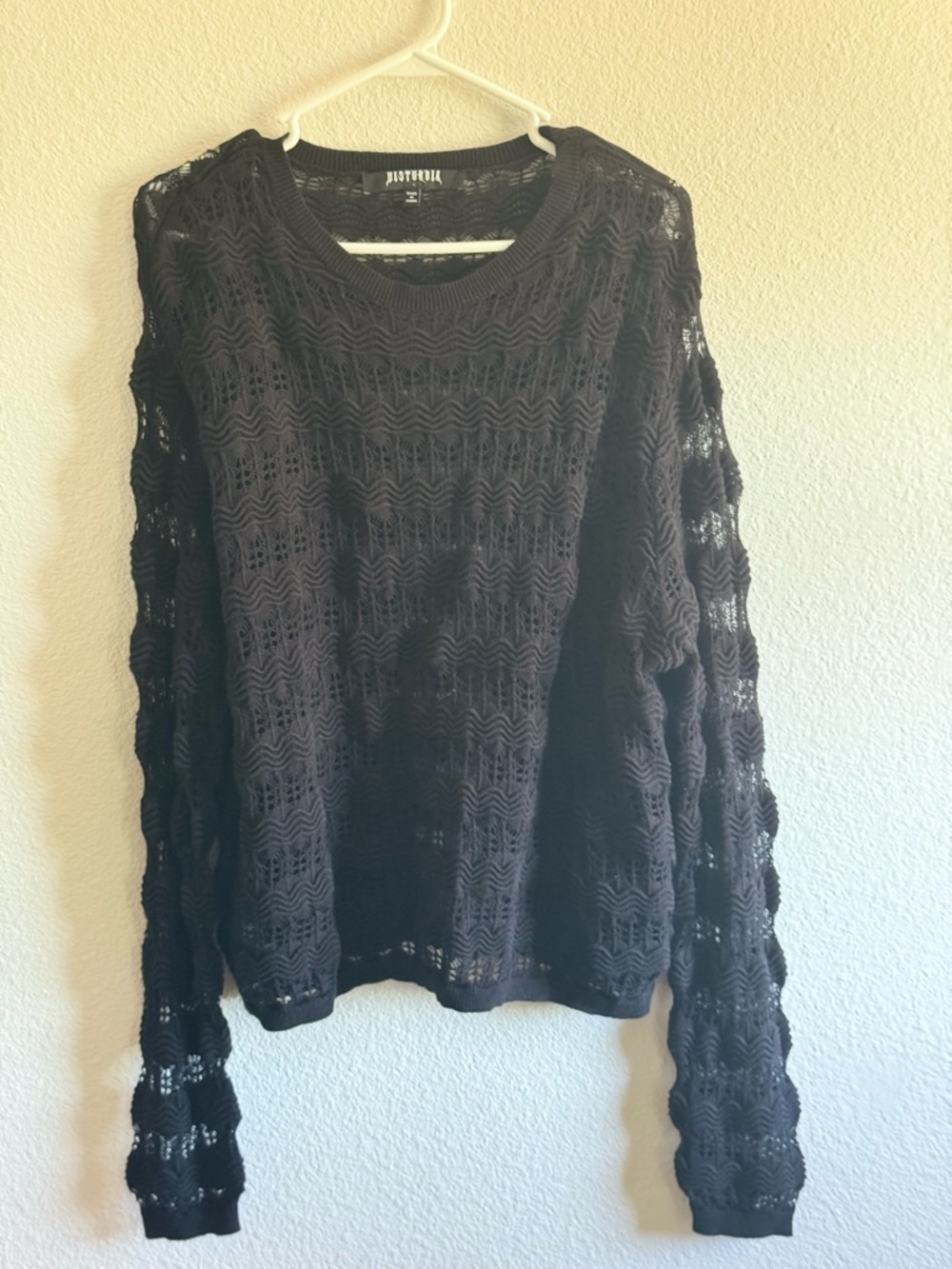 Disturbia Wyn Cotton Zig Zag Knit Long-Sleeve Sweater - Black